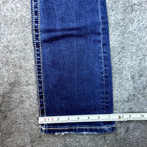 Miss Me Jeans 25 Blue Y2K Fleur De Lis Cowgirl Cowhair Mid Rise Slim Boot - Picture 6 of 9